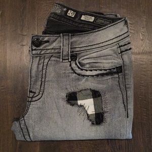 Miss Me Grey Plaid Patchwork Skinny Jeans